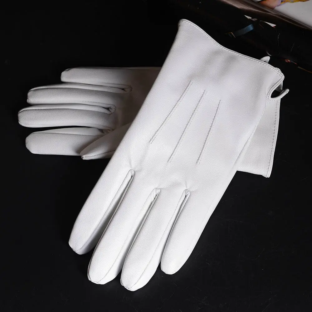 Men GENUINE Leather Real Leather Winter Warm Army White Short Gloves