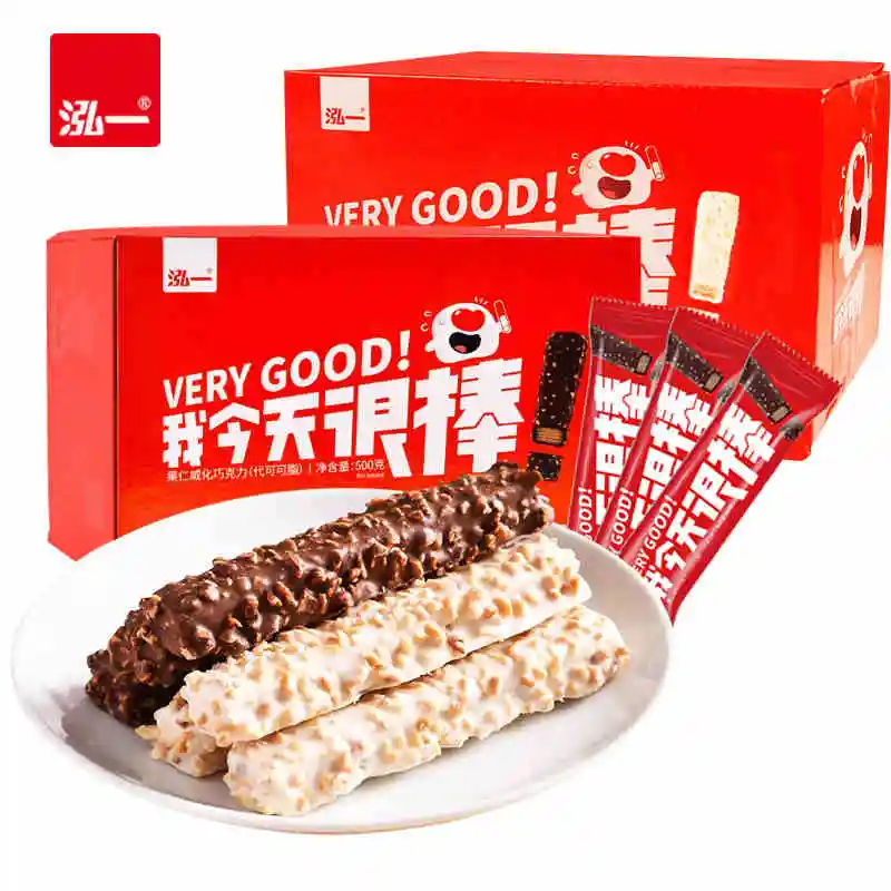 500g Hot selling Snack Crispy & Delicious Chocolate Wafer Bar With Peanuts And Almond with low price