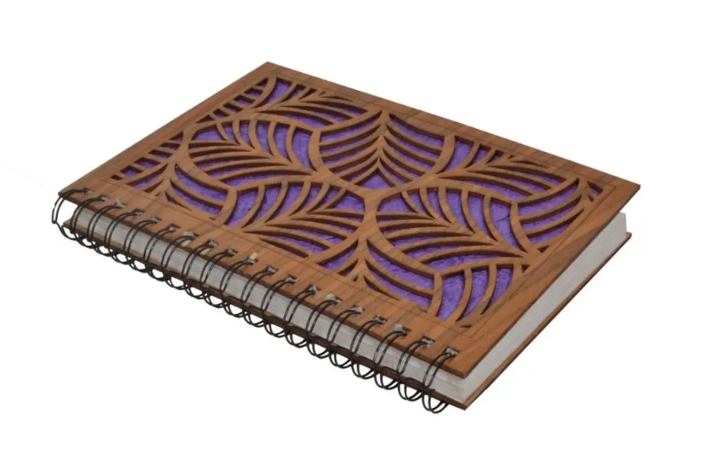 Antique Cut Work Journals Eco Friendly Wooden Cover Office Notebooks 120 Pages