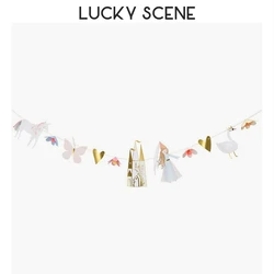 Гирлянда с золотым тиснением в виде замка единорога, принцессы, украшение для детского дня рождения, праздничный баннер S00892