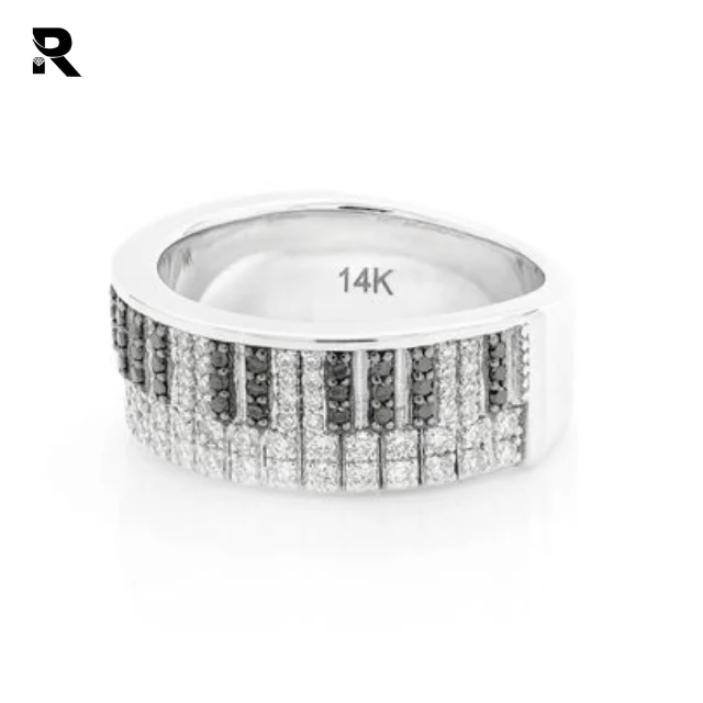 0.90ctw Round Brilliant Cut Diamond Piano Band Ring 14K Gold For Men