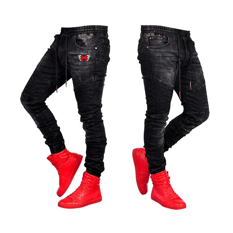 
High Quality Denim Men trousers Men Jeans Ripped Skinny Custom Embroidery Badge Jeans Straight Slim Denim Trousers Pant 