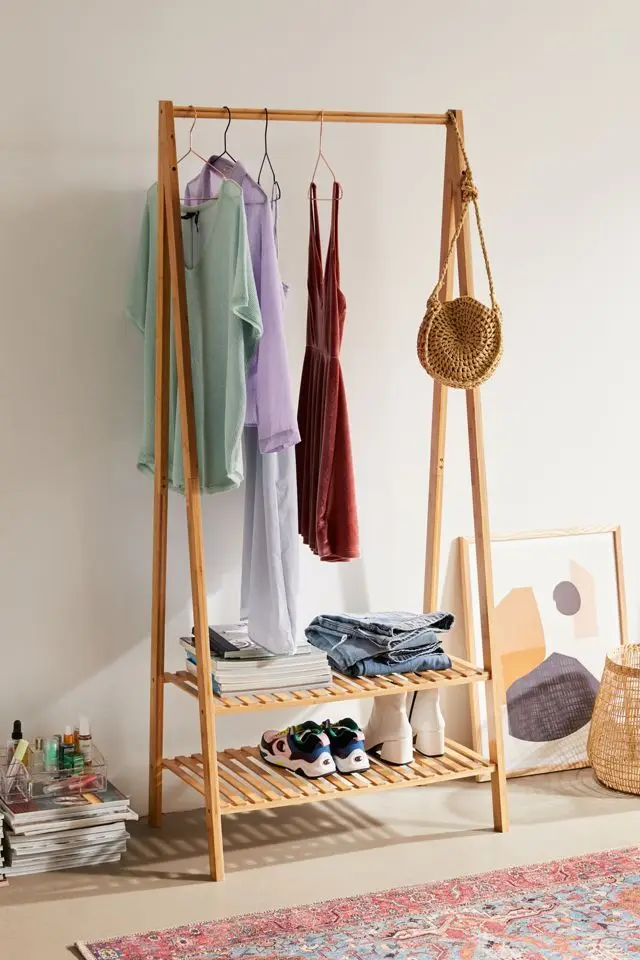 Multifunctional Wooden Shoe Rack Display Storage Shelf Bamboo Garment Clothes Hanging Rack Stand