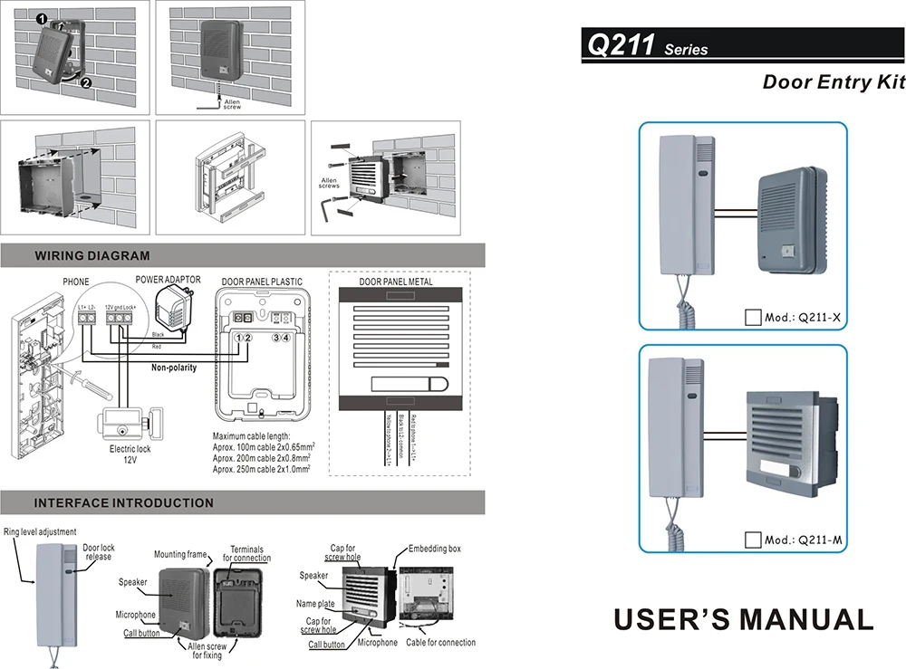 Комплект для входной двери с 2 проводами, адаптер 100-250 В переменного тока, металлическая панель, одиночная вилла, без полярности, высококачественное мелодическое кольцо «сделай сам» Ding-Dong