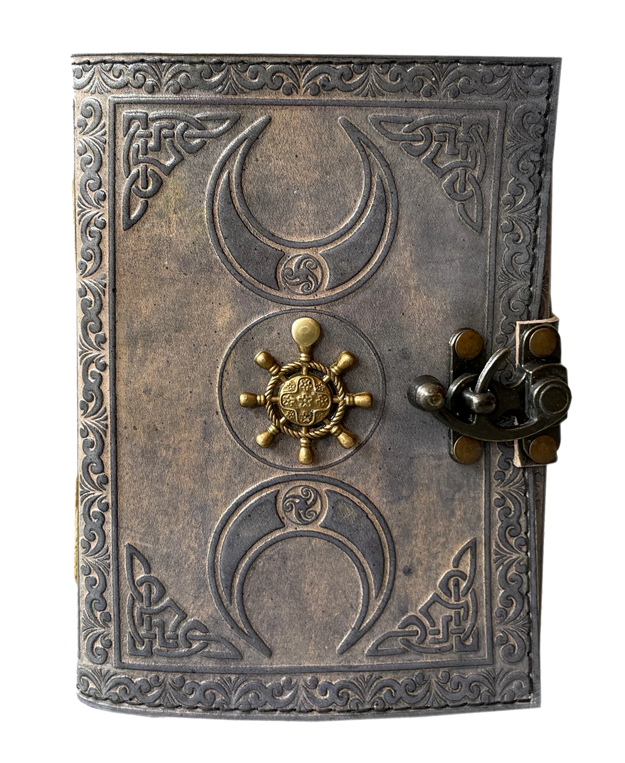 Triple Moon Leather Journal Book Of Shadows Antique Design With Centre Compass Journal For Unisex Unlined Deckle Edge Paper 200