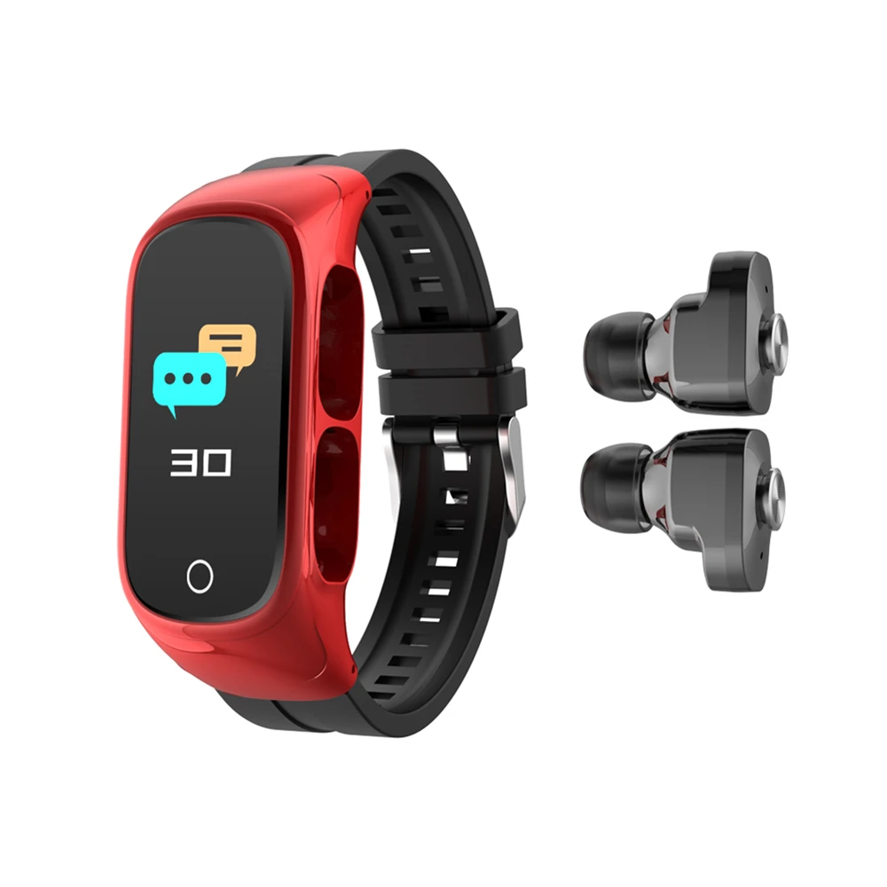  BT4.2 smart watch with BT5.0 earbuds touch screen square display android music earphone wristband bracelet smartwatch for