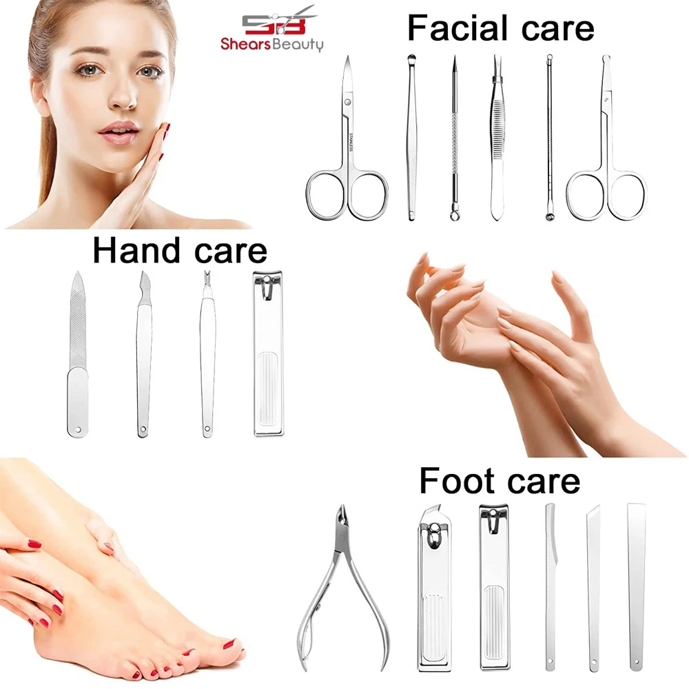 Manicure Set 16 Piece - Nail Clipper Set - Black Stainless Steel Nail Cutter Steel Professional Pedicure Kit Nail Scissors Groom