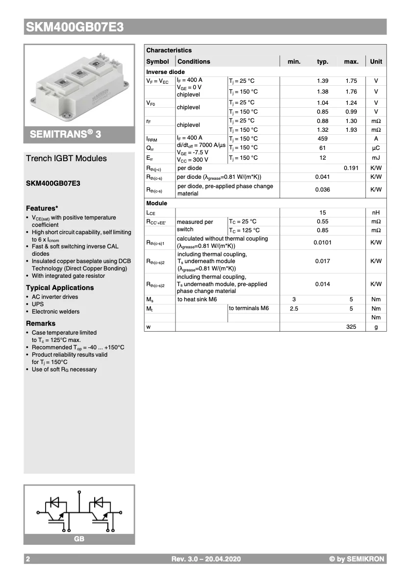 Good Quality Original And Certified SKM400GB07E3 From Germany Sensor Hardware Temperature Sensor