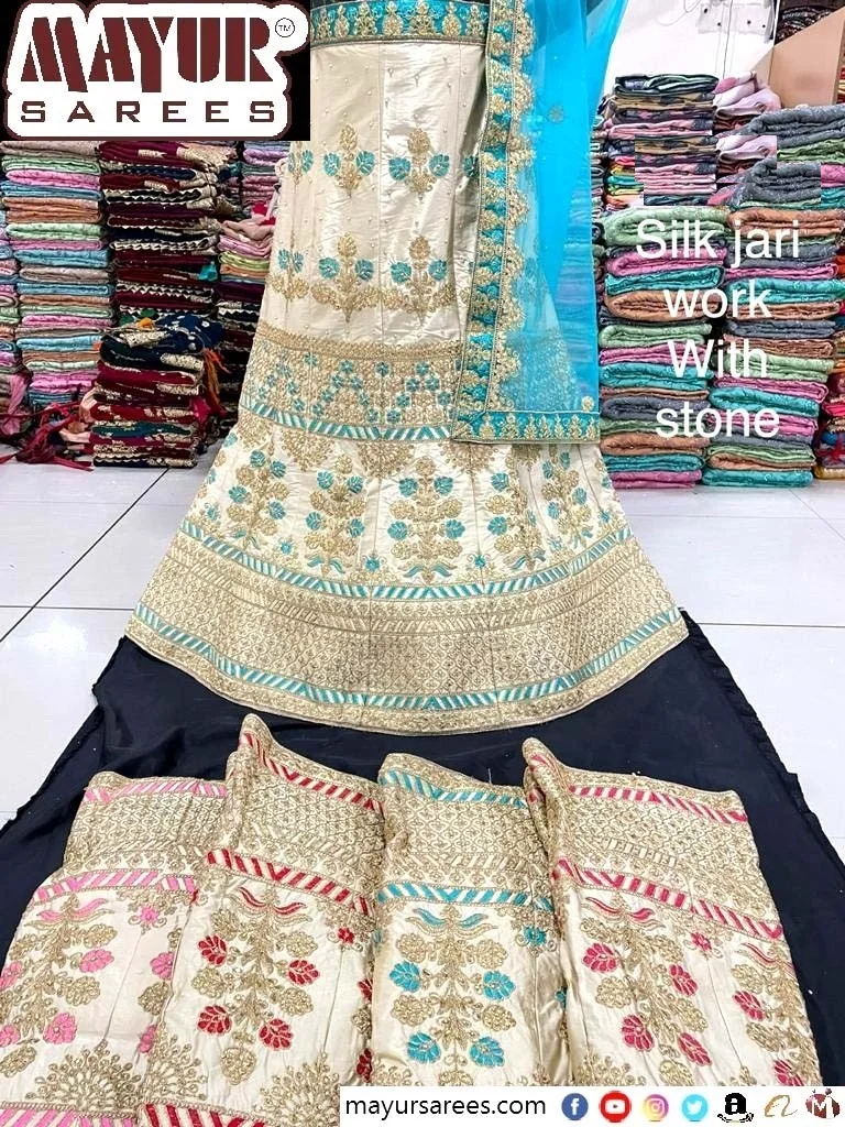  Сари Mayur новинка тяжелый шелк с камнями Jari свадебная работа Лехенга Холи