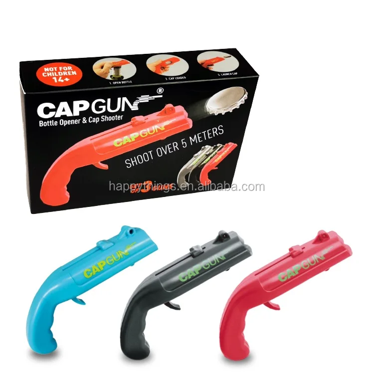 High Quality Factory Direct Kitchen Cooking Tool Flying Cap Beer Guns Drink Bottle Opener Opening Cap Launcher Top Shooter Gun