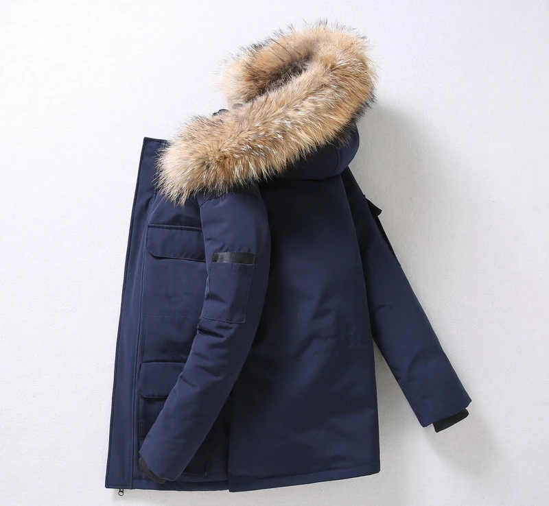 Men and Women Black Windbreaker Duck Puffer Goose Down Jacket with Fur Hood