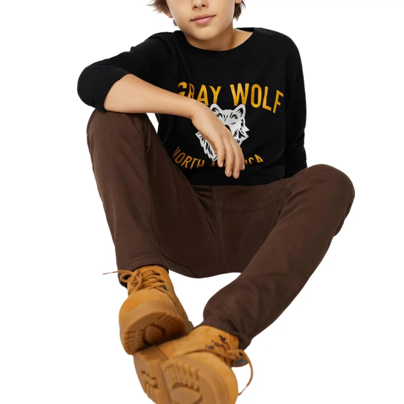 Gray Wolf Long Sleeve T Shirt Toddler Casual T shirts Comfortable 100% Cotton Sweatshirts Children Crew Neck T Shirt for kids