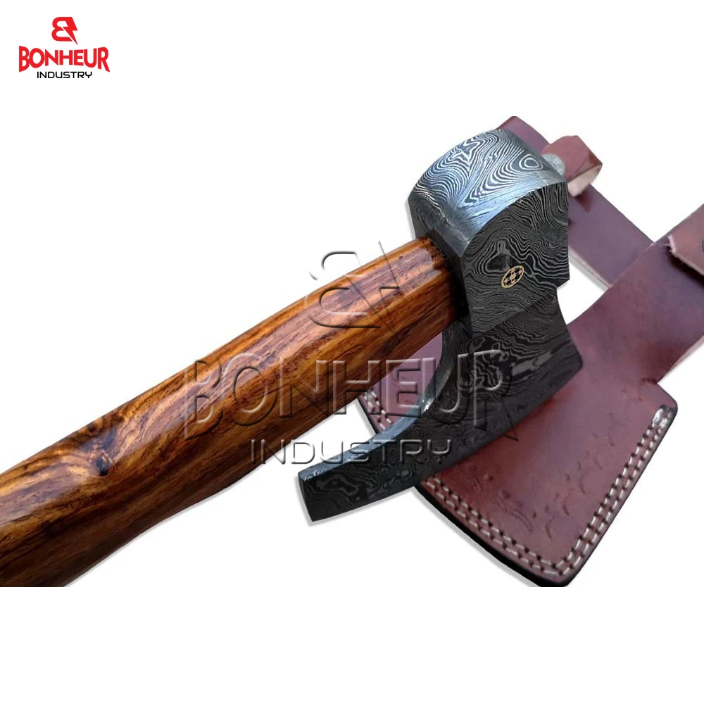 High Quality Hand Forged New Damascus Steel Viking Bearded Axe 14 Inch Wooden Handle