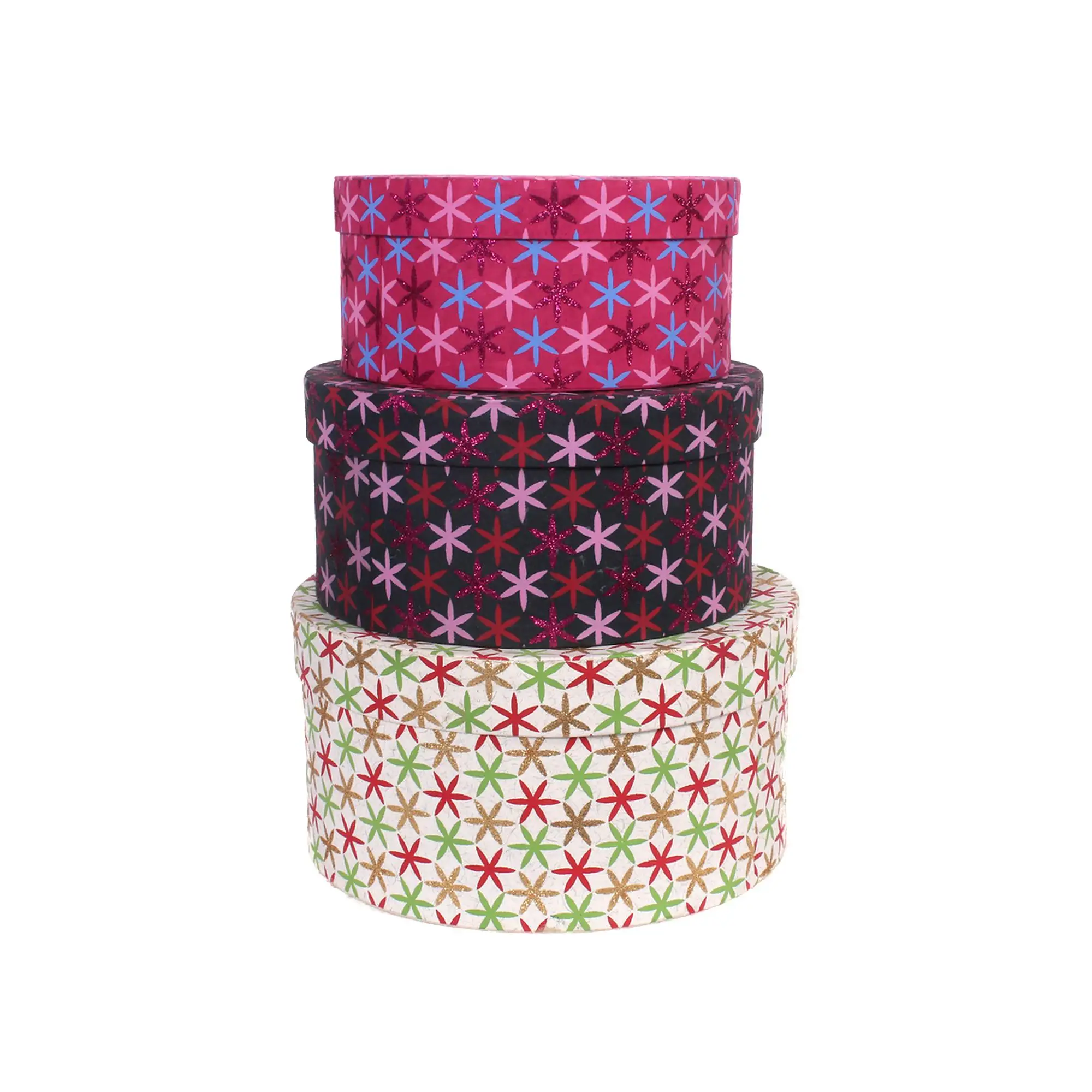 Rigid Paper Gift Box White/Pink/Black Star Printed Decorative Handmade Paper Box for Gift Packaging Round Shaped Paper Gift Box