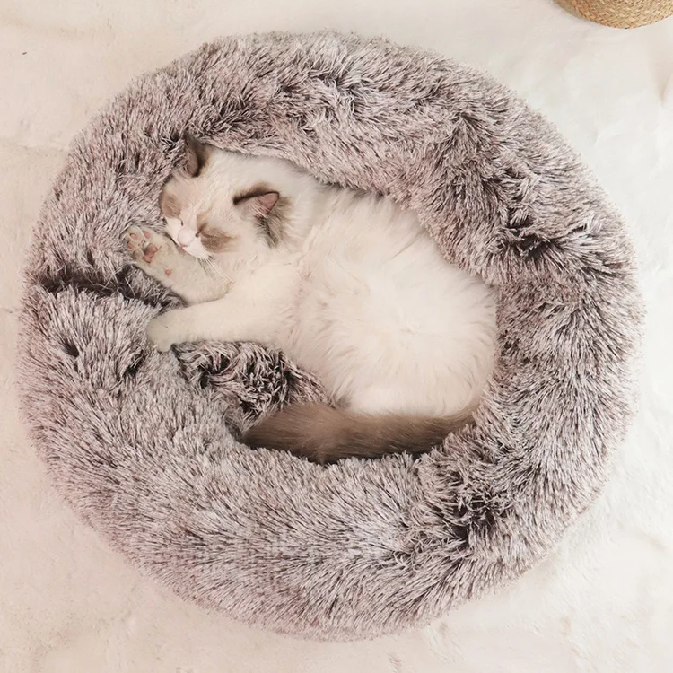 
Dropshipping Chinese factory best price long round rosewood calming dog bed cord plush pet bed am 