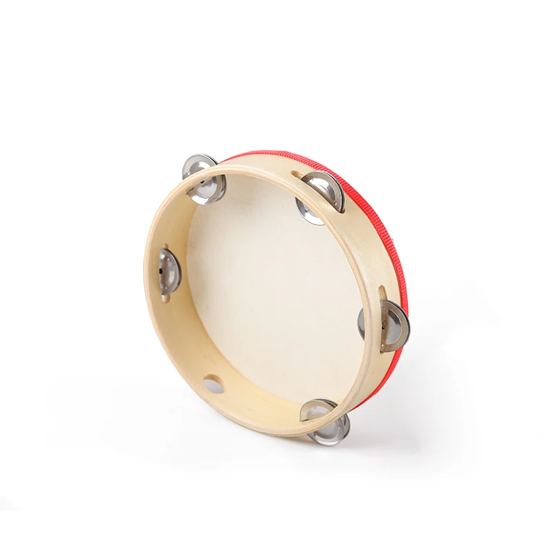 Round Tambourine Drum with Sheepskin Head for Church and Party Percussion Instrument