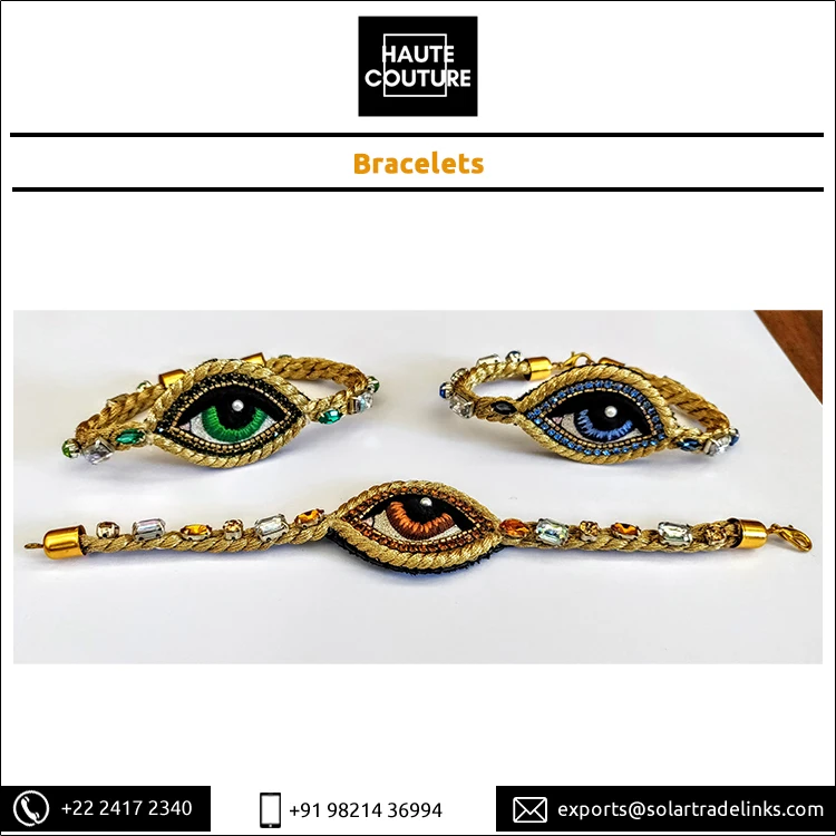 Eye Shape Hand Embroidered Handmade Fashion Jewelry Women Crystals Bracelets with Miyuki Gold Beads at Bulk Price