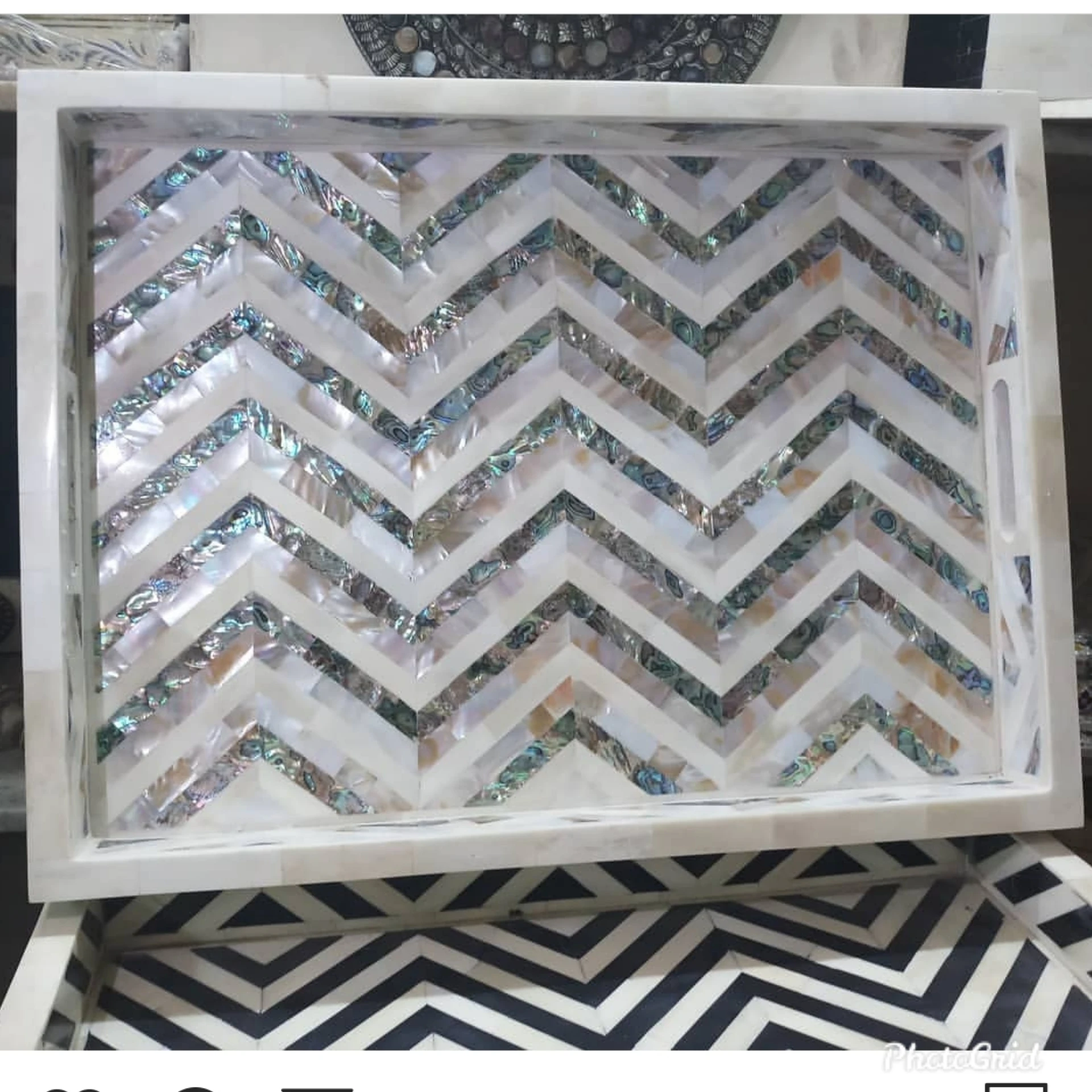 
MOTHER OF PEARL INLAY WOODEN SERVING TRAY GULF UAE DUBAI 