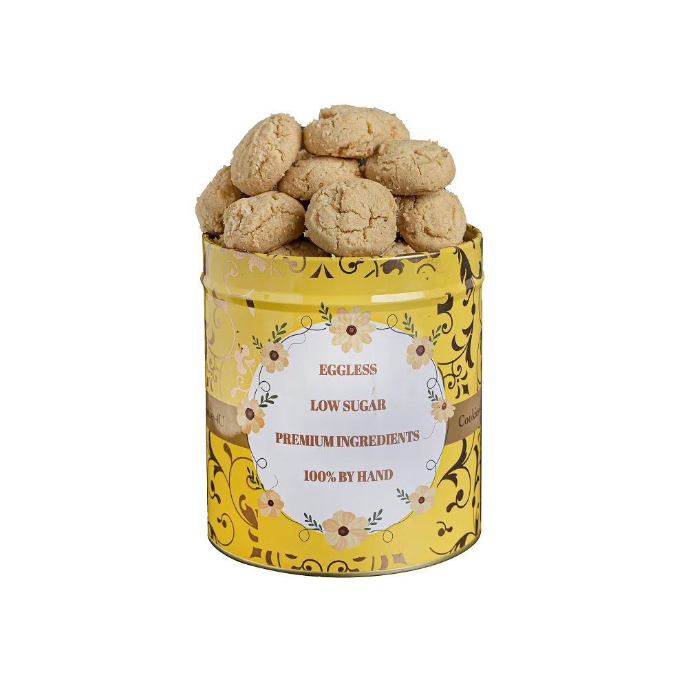 Singapore Wholesale Tasty Delicious Nutty Flavour Salty Sweet Soft Eggless Low Sugar Ah Ma Almond Cookies in Round Tin Bottle