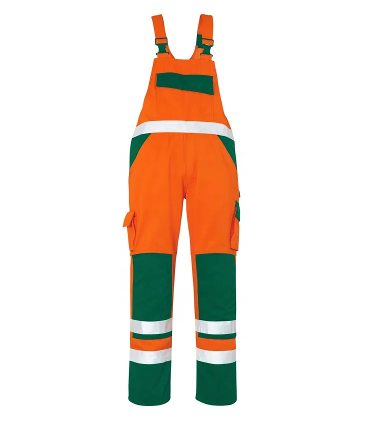 Wholesale  Poly cotton Yellow Black Reflective Tape Painter Bib Pant Mens Uniform Work Cargo Pant Workwear Overall