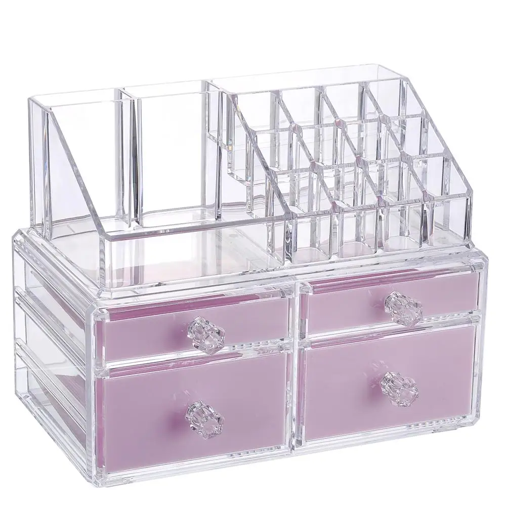 Wholesale injection ps makeup organizer household with 4 drawer storage boxes lipstick cosmetic jewelry boxes with 2 layer