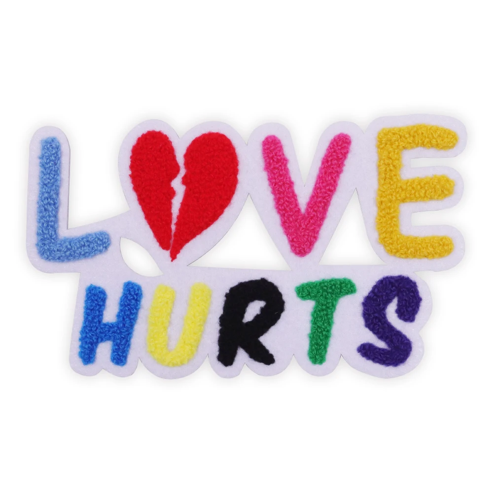 No Minimum Custom Chenille Patches on Patches for Hoodie ,sweatshirt Letters Glitter Iron Embroidered Fabric Laser Cut Border