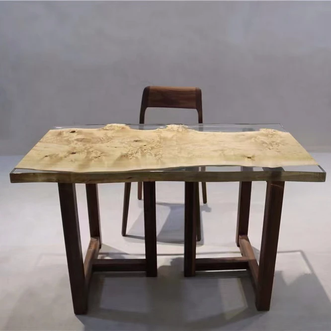 Factory Directly offer solid wood dining table modern design coffee table poplar burl epoxy resin high quality table top
