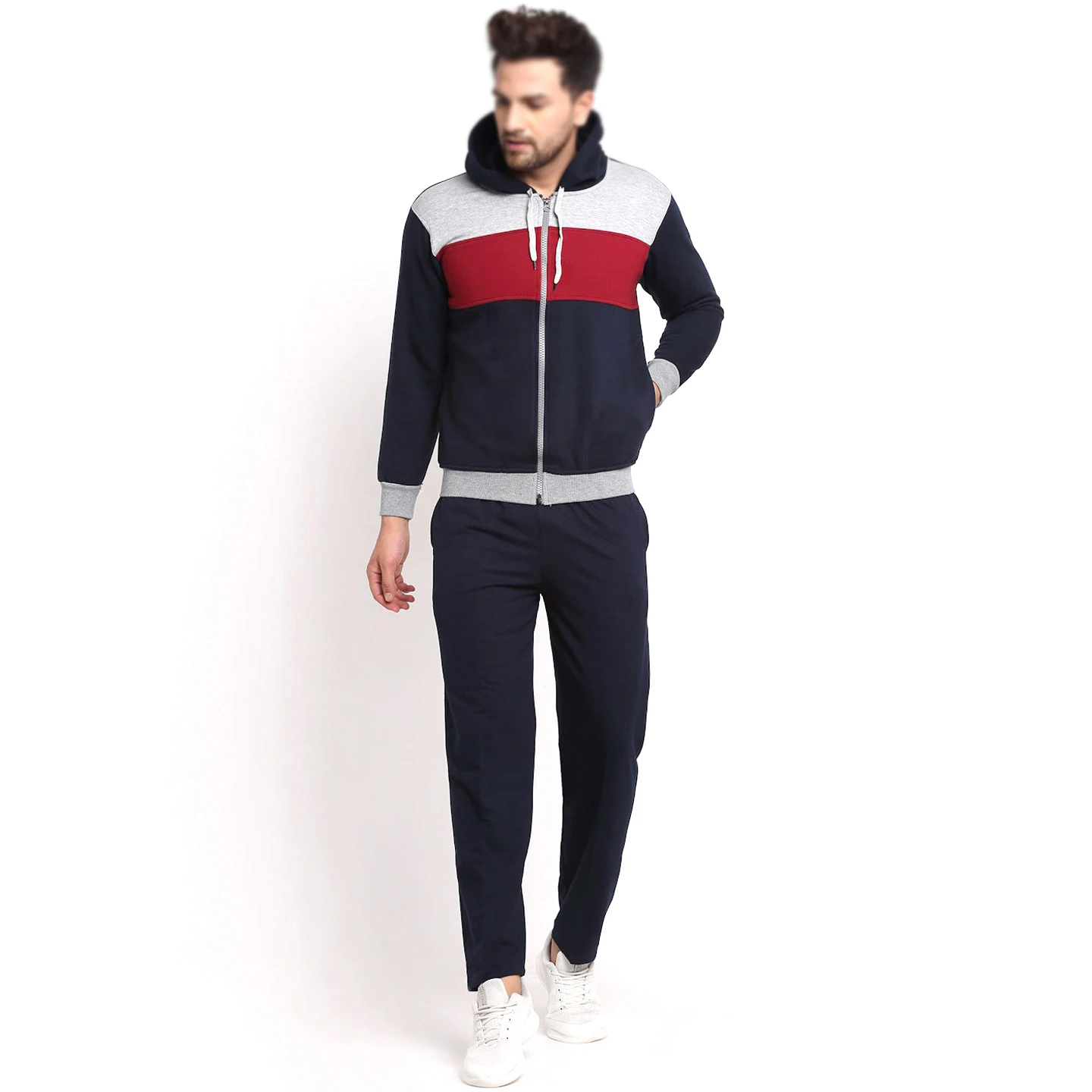 Men Navy Blue & Red Color Blocked Tracksuit Hot Selling Outer Wear Men Tracksuits By XAPATA SPORTS