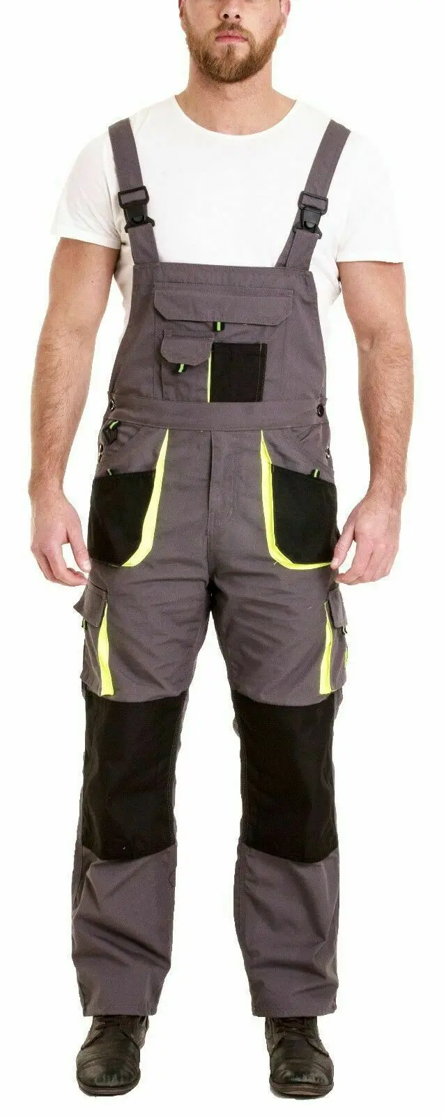 Men Work Dungarees Working Trousers Bib and Brace Overall Multi Pockets Pants Protective Coverall Safety Uniforms Cotton 05 Sets