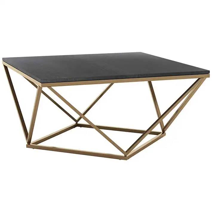 Square Shape Metal Coffee Table for Living Room Clear Glass Top  On MS Frame SS Frame Cheap Affordable Metal Furniture Wholesale