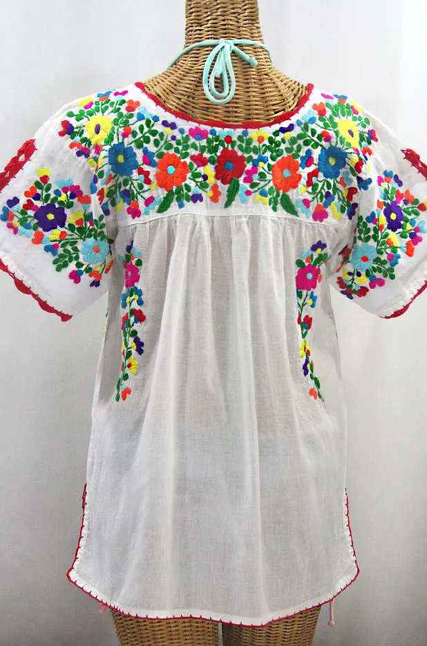 Beach Style Summer Mexican Embroidered Blouses Ladies Short Sleeves Blouses