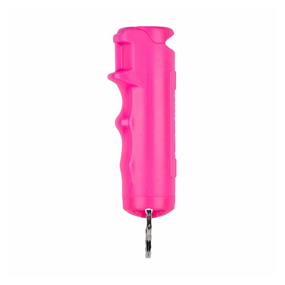 
12-Foot Range SABRE Pepper Gel with Finger Grip and Key Ring, UV Marking Dye Ergonomic Finger Grip Flip Top Safety, Pink 