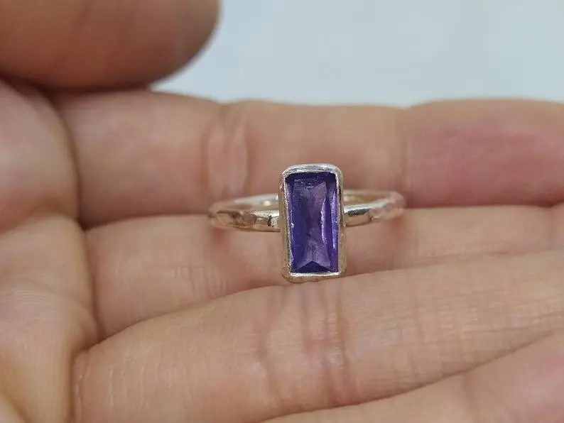 Classic Design Handmade Luxury 925 Sterling Silver Prong Set Wedding Rings With Natural February Birthstone Amethyst Gemstone