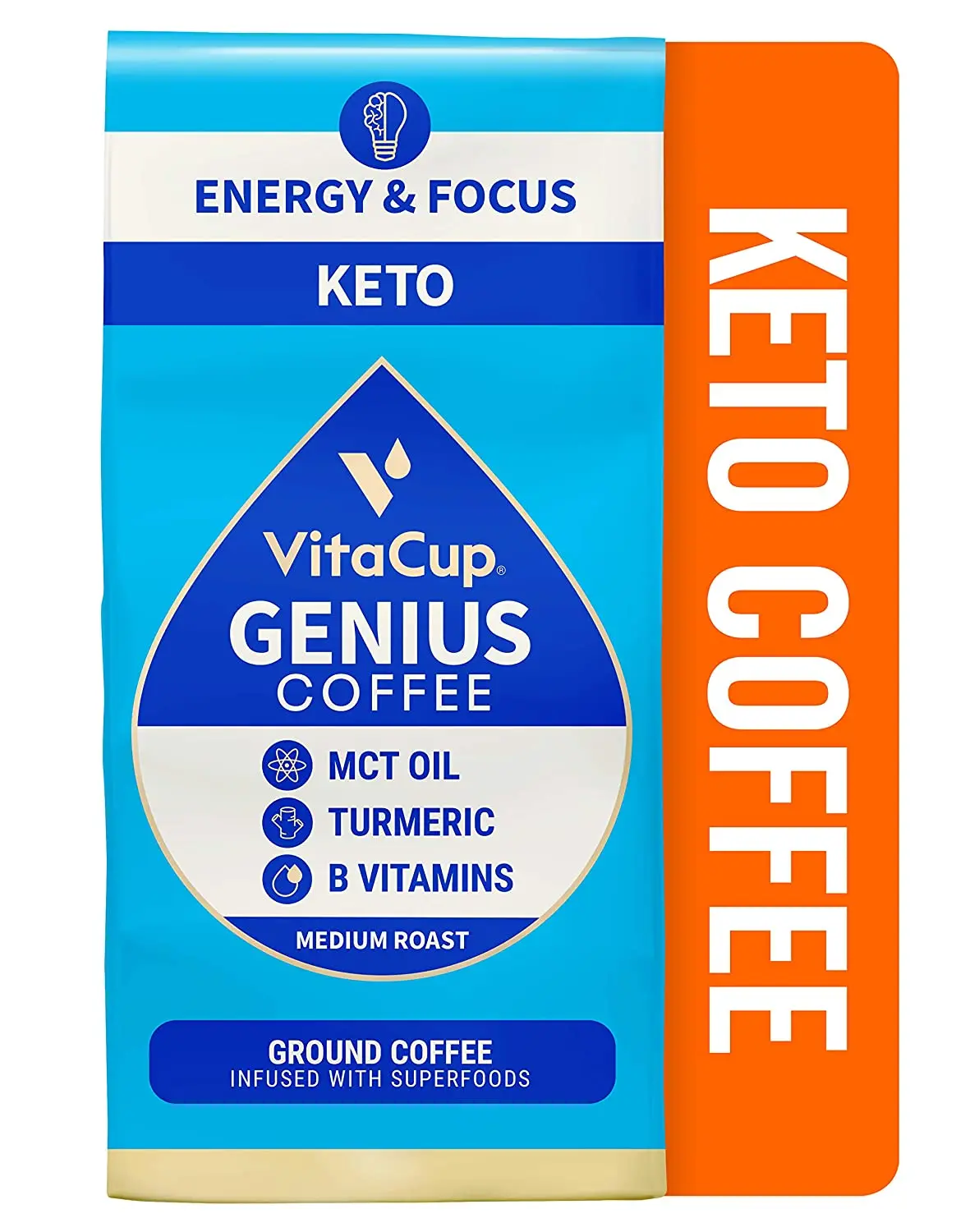 Genius Blend Ground Coffee (10 oz, 0.283 kg) Infused with Turmeric, MCT Oil, Cinnamon, Vitamins