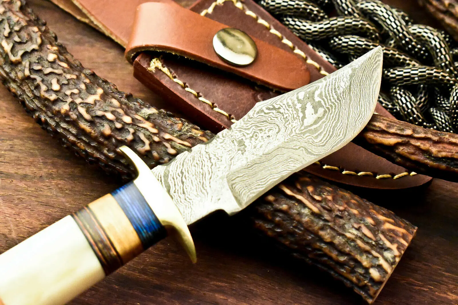  Изготовленный На Заказ охотничий нож из дамасской стали