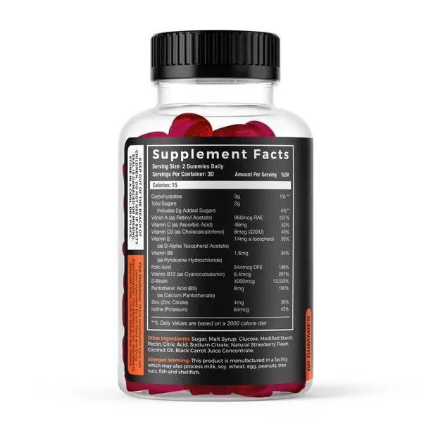 Beard Growth Gummies Mens Supplement Grooming Vitamins for Fuller and Thicker Beard with Biotin and Herbal Extracts 60 Count