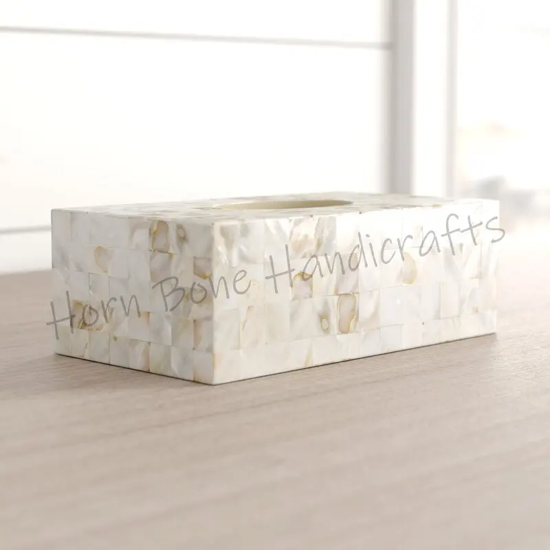 Mother of Pearl Tissue Box Handcrafted Natural Pearl Inlay Tissue Box for Home and Car Tissue Dispenser for Bathroom and Dinning