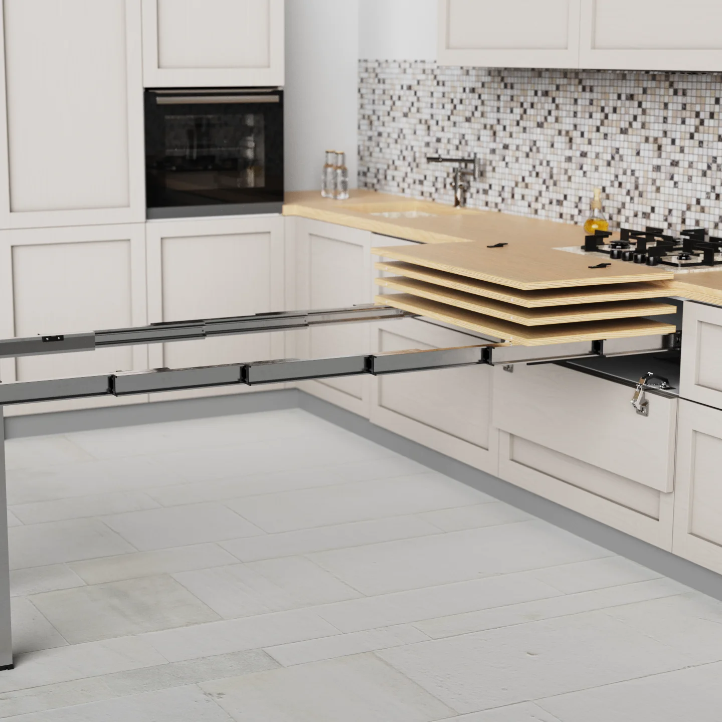 Раздвижной выдвижной обеденный стол на 9 персон