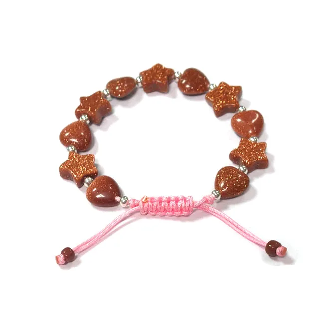 Golden sandstone star heart  bracelet 925 silver ball hand made cord knotted bangle carved natural goldstone