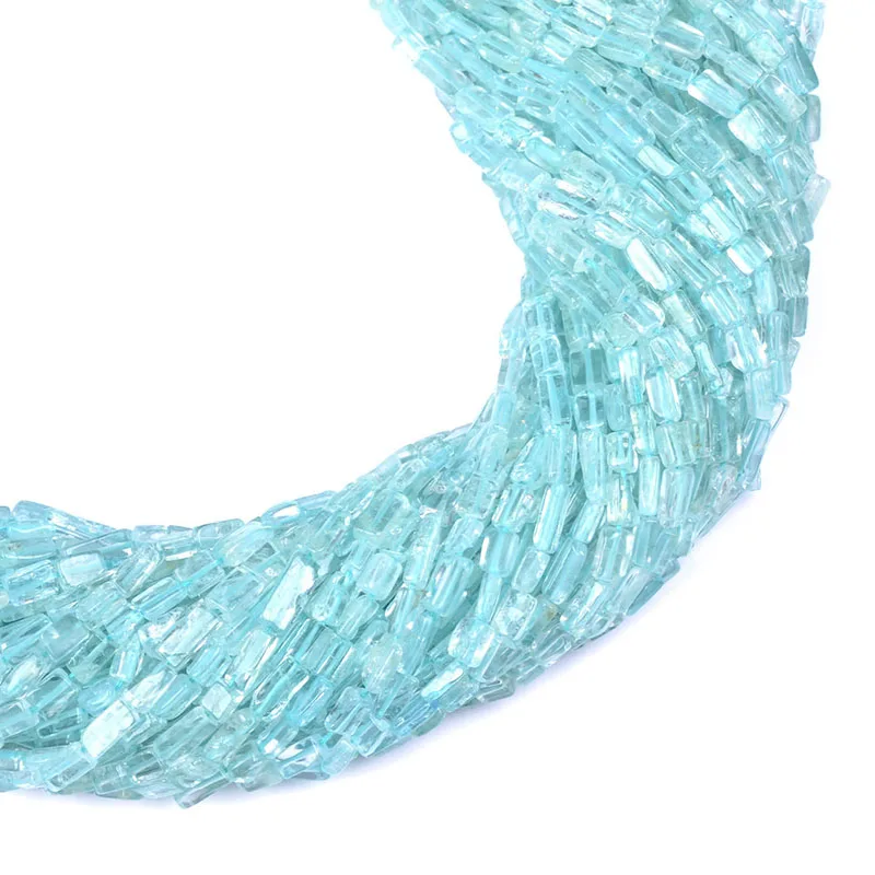 Аквамариновые простые длинные квадратные кирпичи, бусины из драгоценных камней, натуральные аквамариновые бусины, гладкие Кабошоны