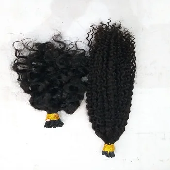 Горячая Распродажа необработанные человеческие кудрявые волосы для наращивания кератиновые афро I tip