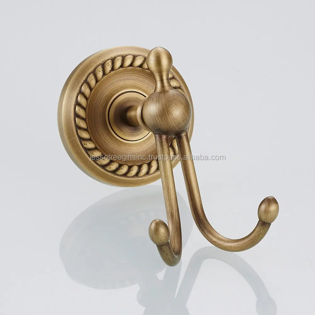  Robe Hook Antique Brass Double Towel - Vintage Style Coat & Clothes Hanger With Braiding Carving For Bedroom