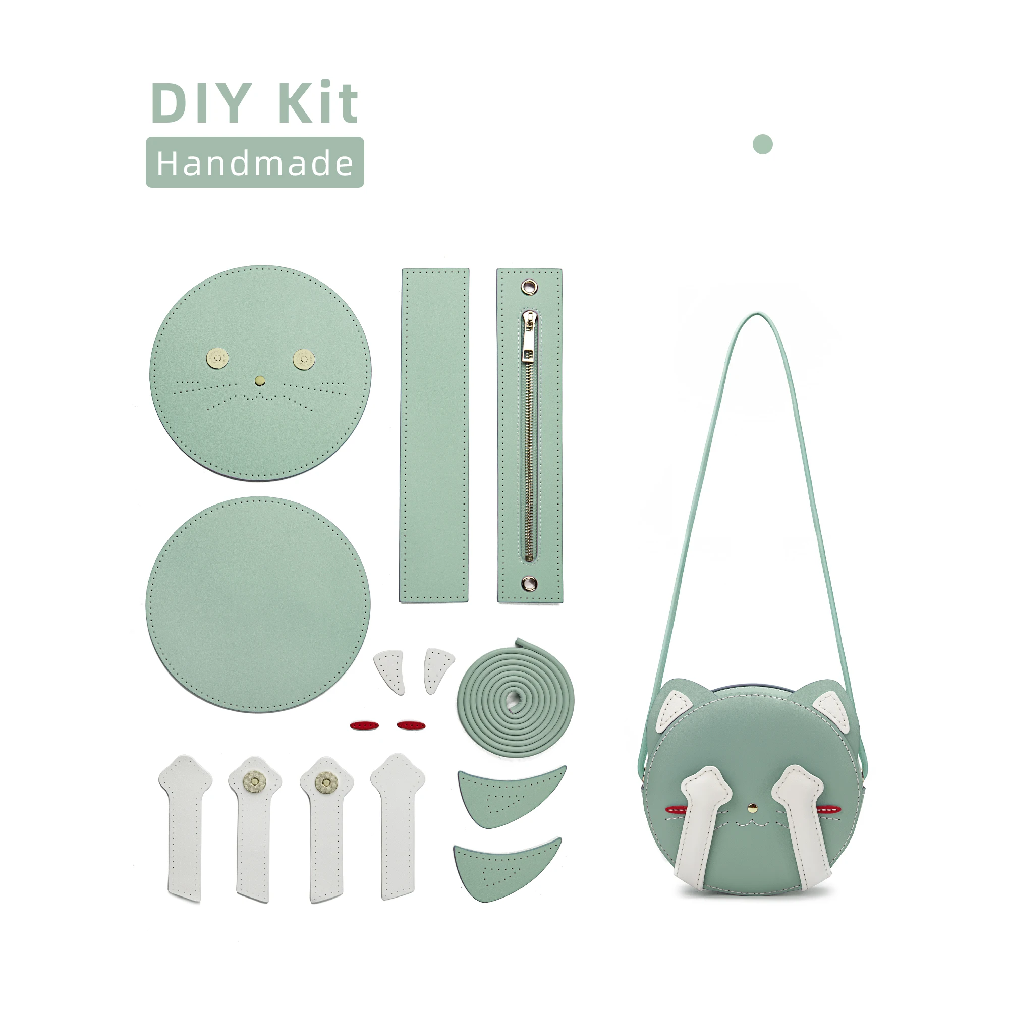 DIY Leather Bag Kit Cartoon Cute Shy Cat Shoulder Bag for Handcraft gifts,Holiday gifts,Korea gift