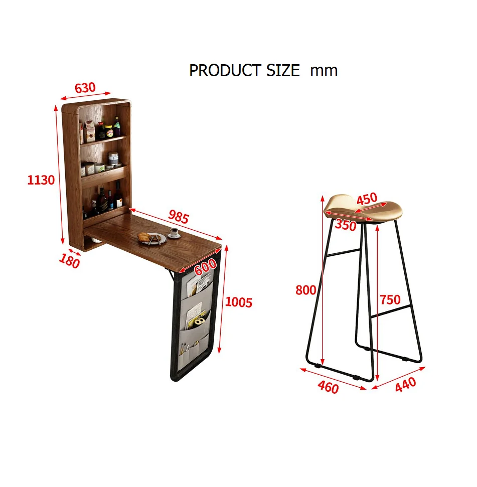 Modern Tempered Glass Top Mounted Natural 140-2026 Wall Mounted Foldable Bar Table