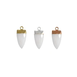 White Quartz Gemstone Gold Electroplated Half Marquise Shape Pendant Jewelry GH-17