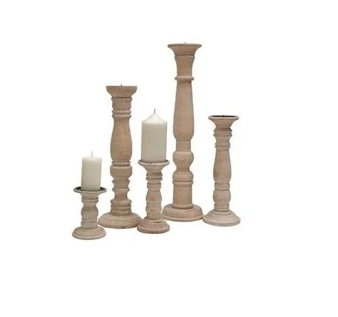 Modern Design Wooden Pillar Candle Holder Stands 3 Piece Wood Candlestick Centerpieces for Tableware Use