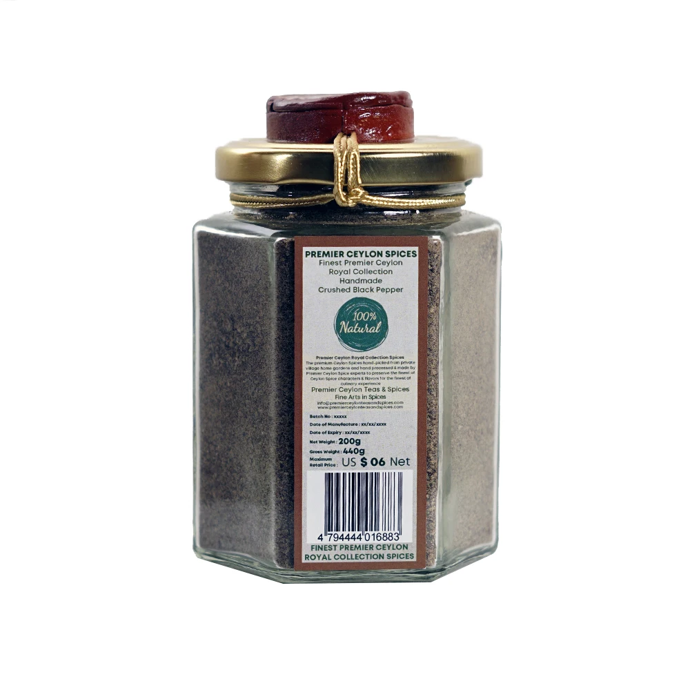 High Quality Wholesale One Year Warranty Glass Jar Premium Crushed Black Pepper Origin From Sri Lanka