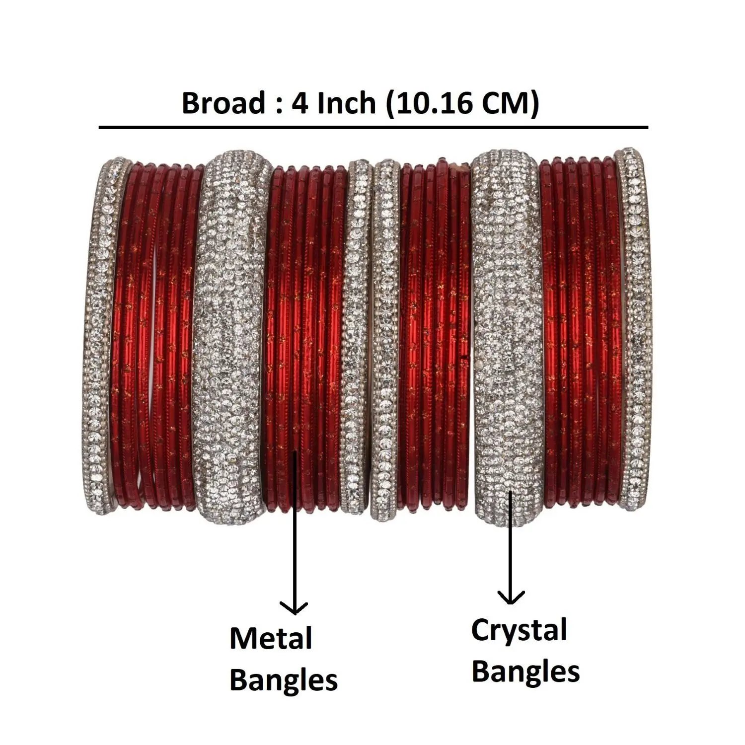 Indian Bangle Set CZ Crystal Glossy Plain Metal Bangle Bracelet Bridal Jewelry Wholesale, Red