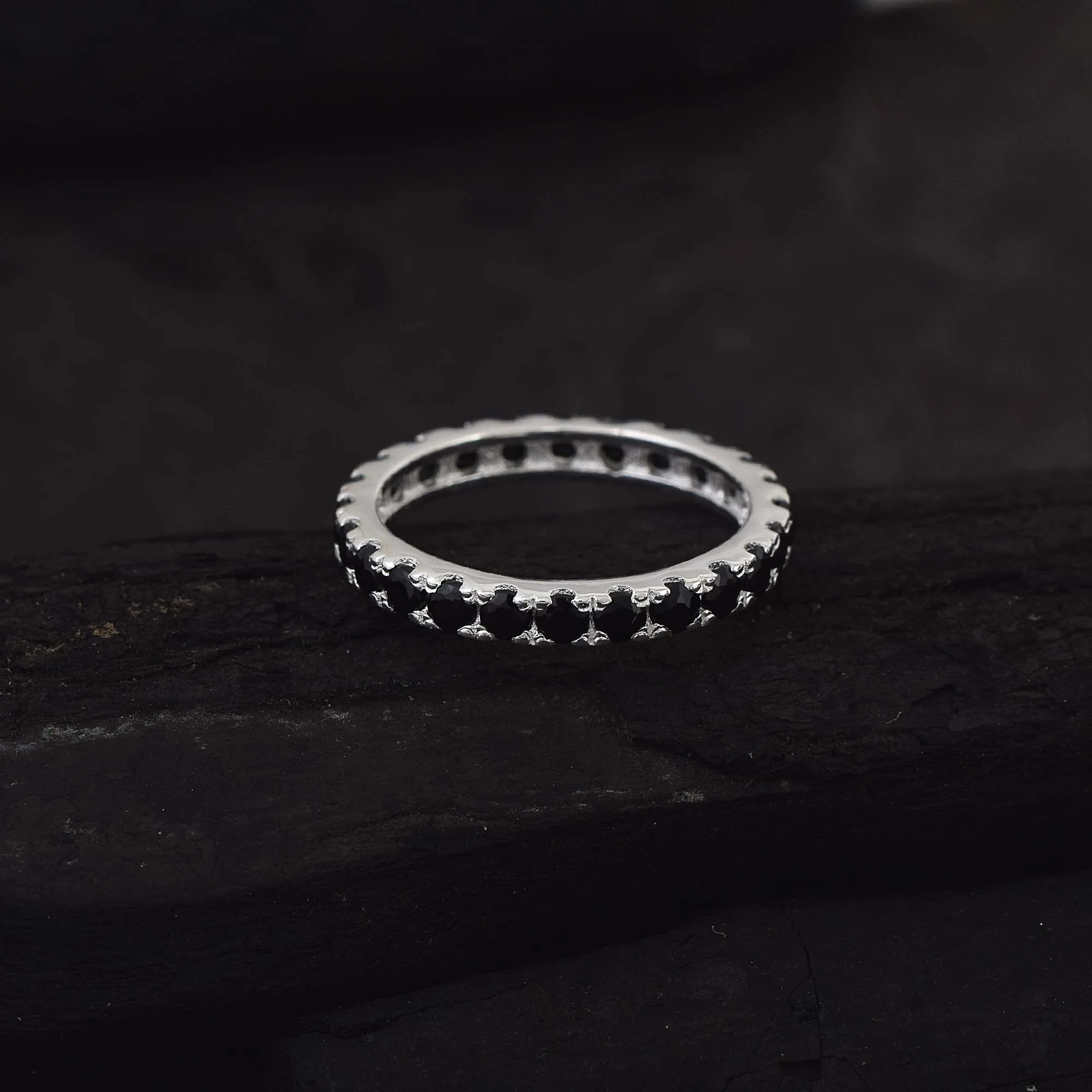 Customized Minimalist Jewelry Gemstone Full Eternity Band Marriage Rings Onyx Ring Set Black Stone Jewelry Wedding for Ladies