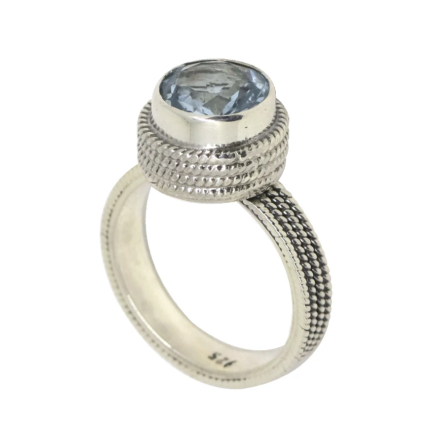 
Round Silver Ring with Blue Topaz 